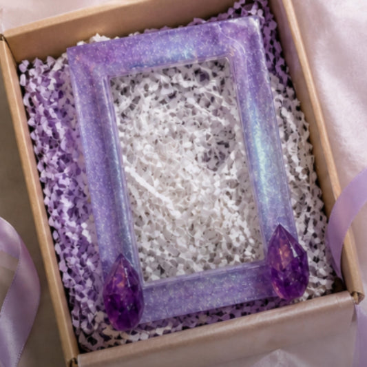 5x7 Amethyst Crystal Resin Picture Frame | Purple Shimmer, Real Amethyst Points