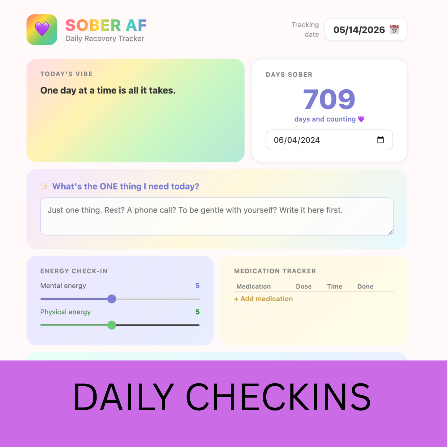 SOBER AF Daily Recovery Tracker — Digital Download