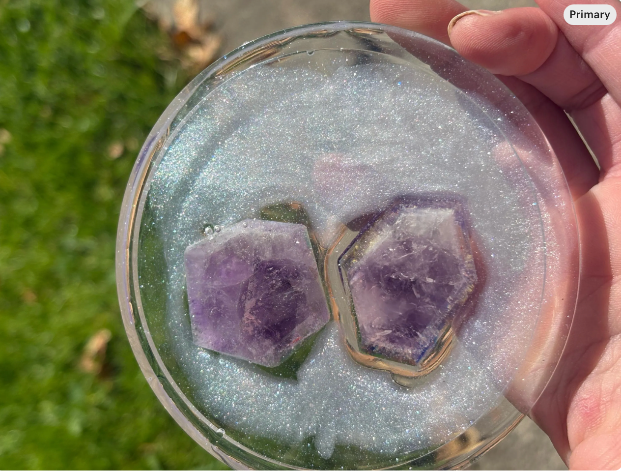 Handmade Amethyst Crystal Resin Dish – Shimmering Glitter Jewelry Holder