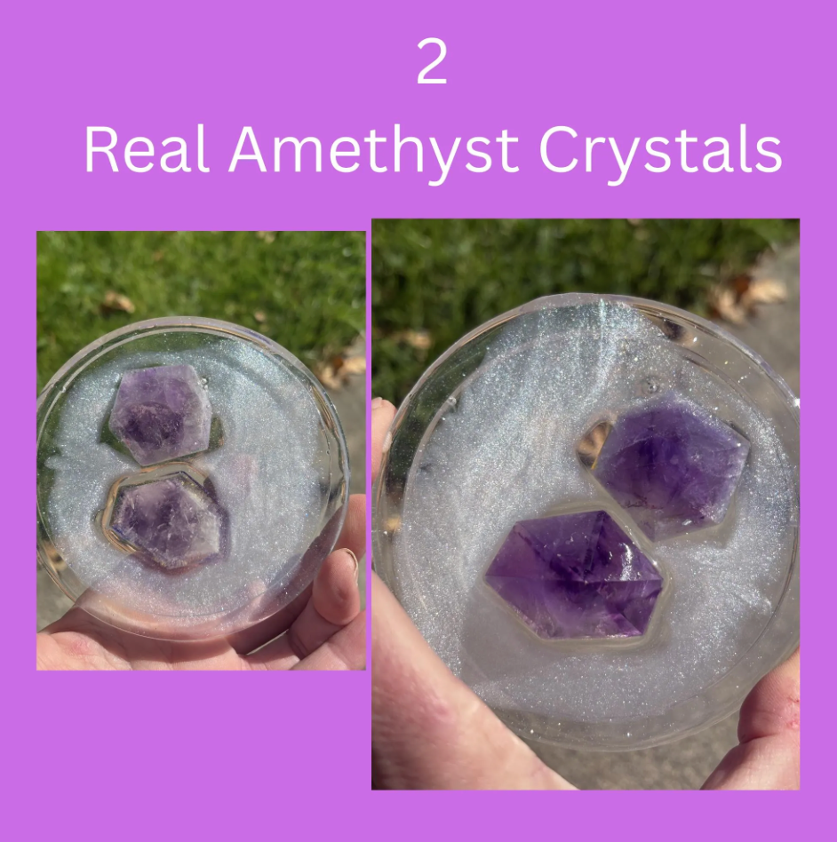 Handmade Amethyst Crystal Resin Dish – Shimmering Glitter Jewelry Holder
