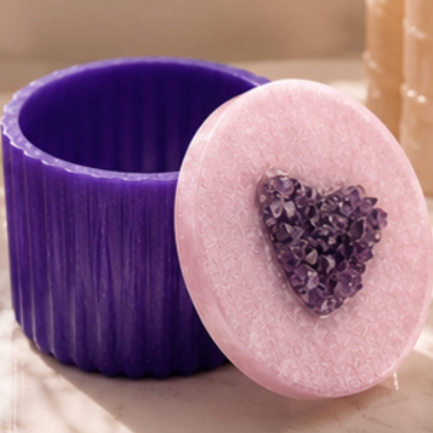 Amethyst Heart Lid with Purple Base
