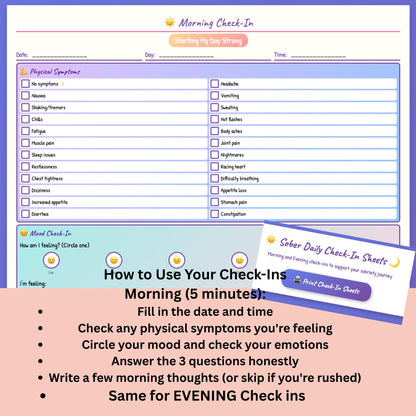 Sobriety Daily & Evening Check-In Sheets - Digital