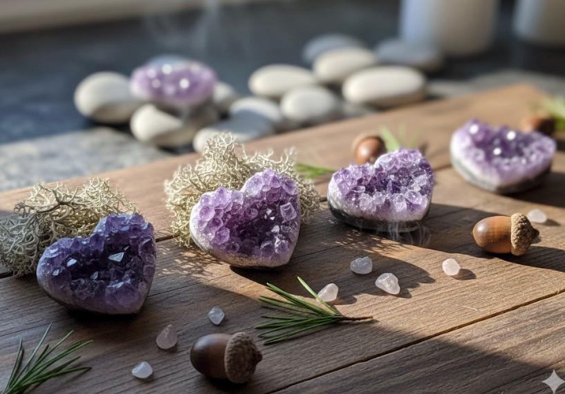 Amethyst Hearts 1.5 Inch - Sober Stone | Crystal Healing Gift