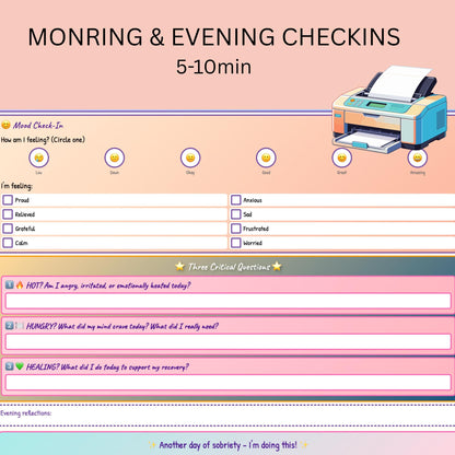Sobriety Daily & Evening Check-In Sheets - Digital