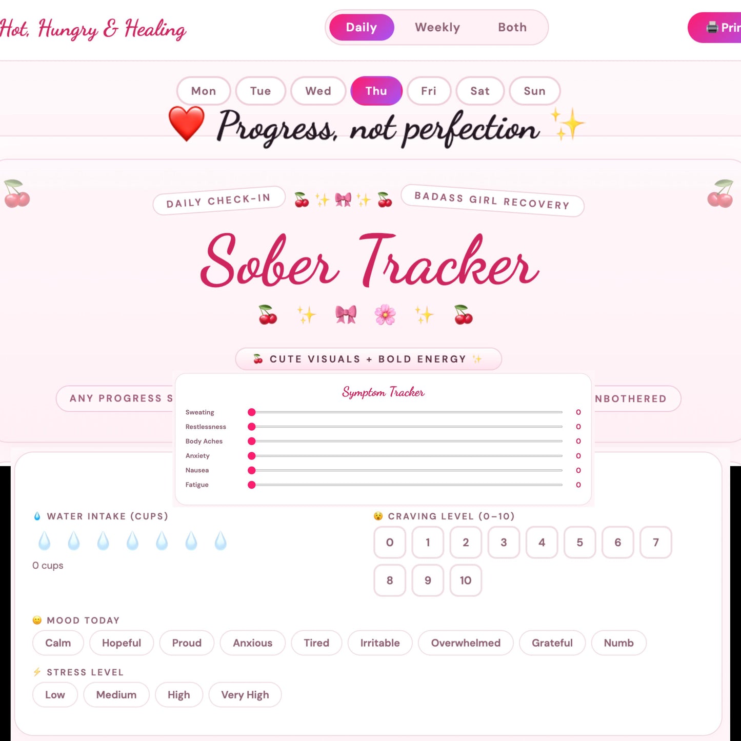 Sober Tracker Cherries - Daily & Weekly Printouts