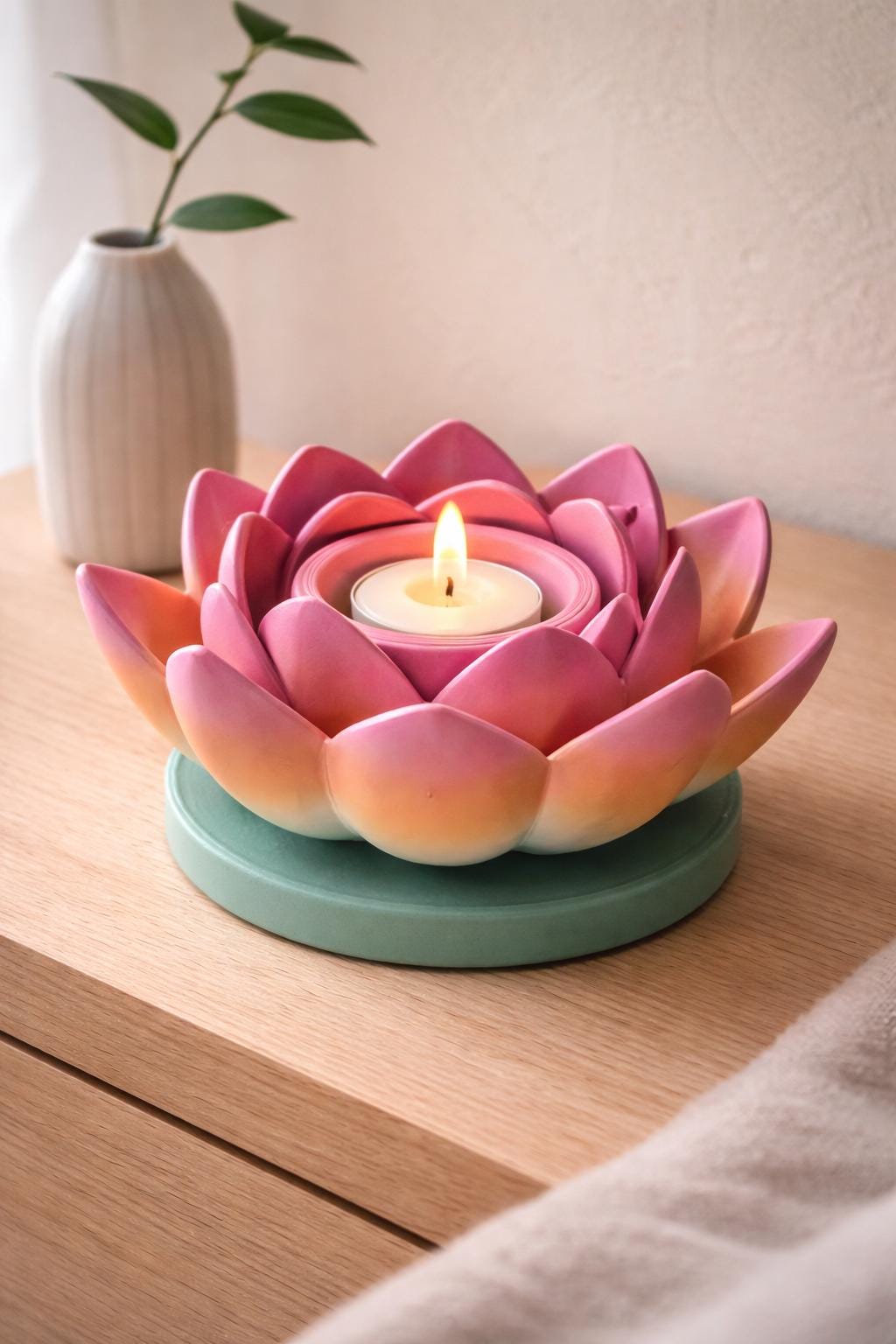 3D Printed Lotus Flower Tealight Holder with Flameless LED Candle