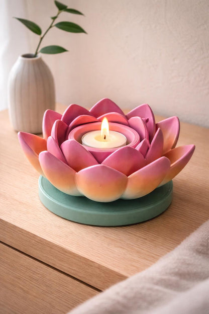 3D Printed Lotus Flower Tealight Holder with Flameless LED Candle