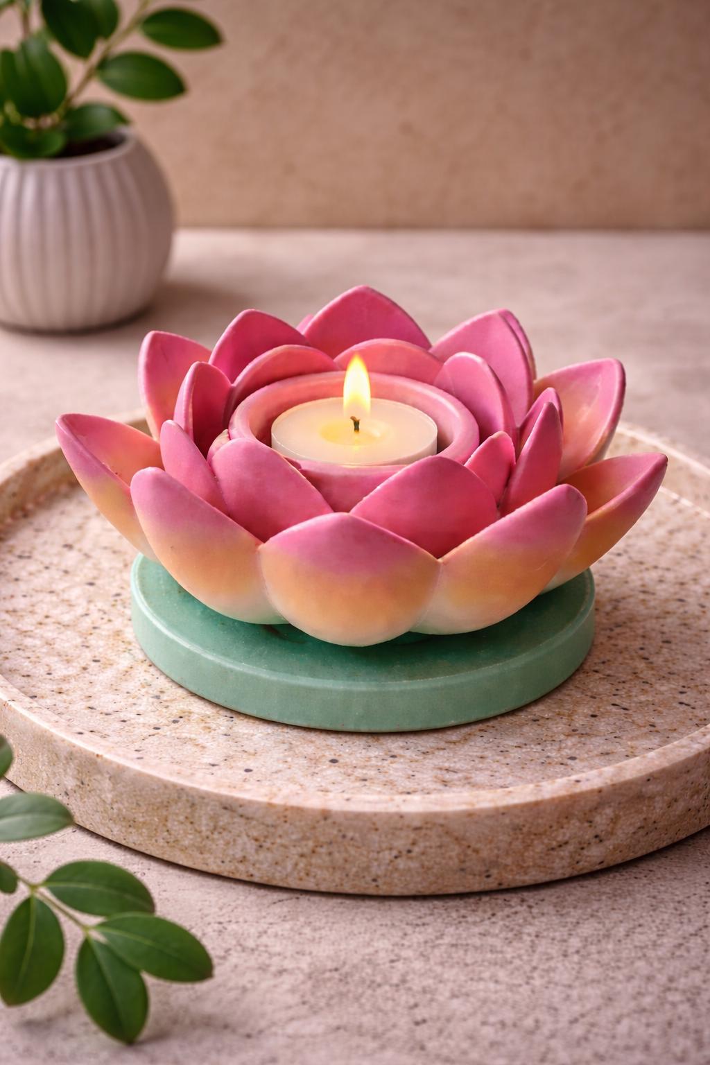 3D Printed Lotus Flower Tealight Holder with Flameless LED Candle