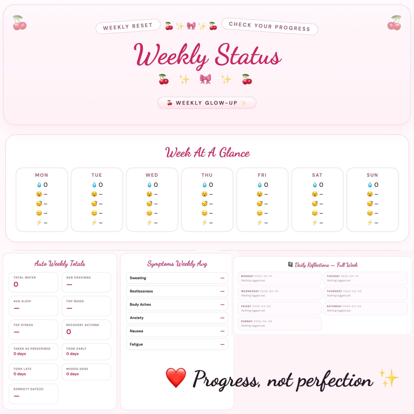 Sober Tracker Cherries - Daily & Weekly Printouts