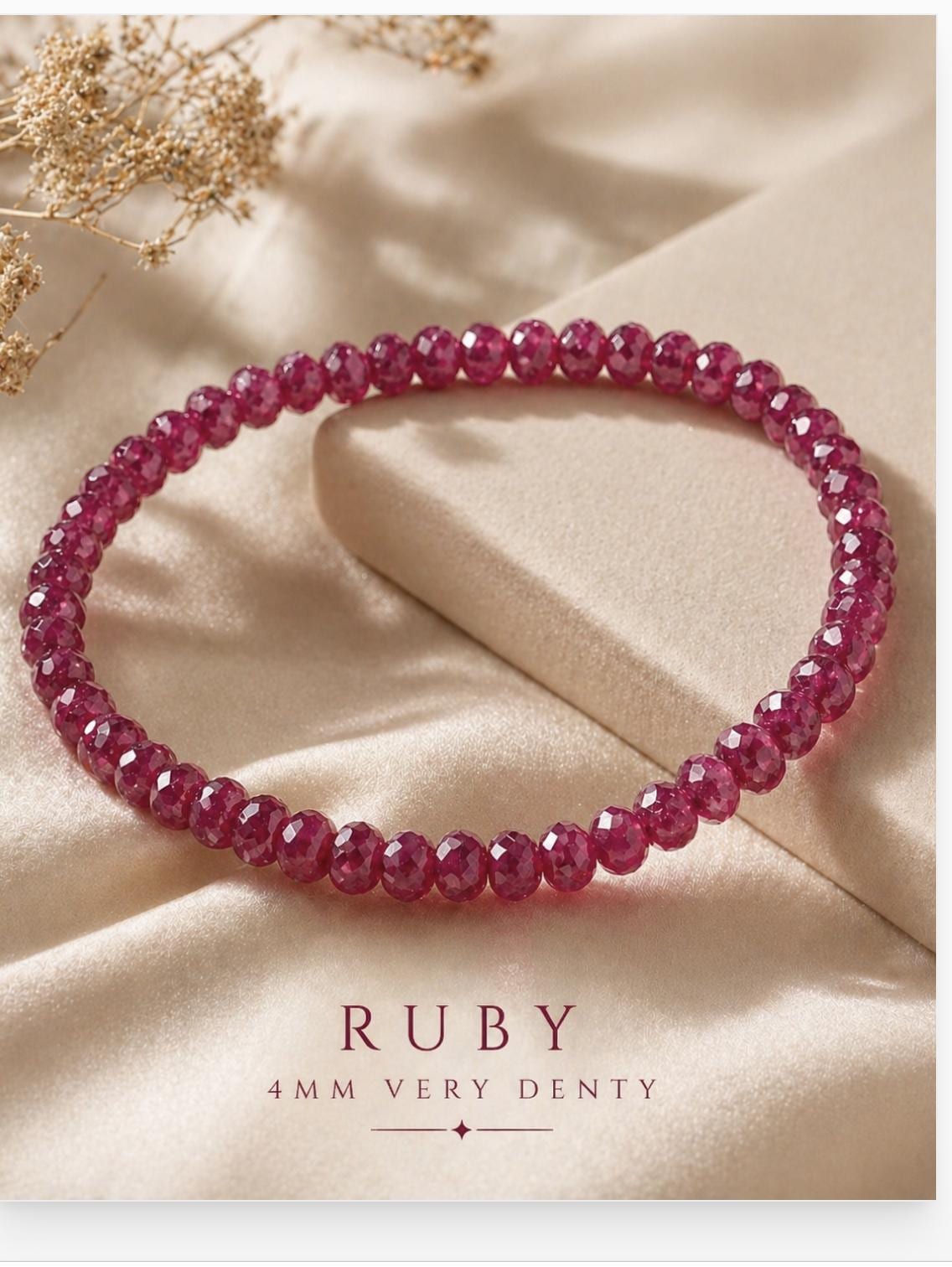 Faceted Ruby Beaded Bracelet | Dainty 4mm Stretch, July Birthstone, Minimalist Stackable Jewelry