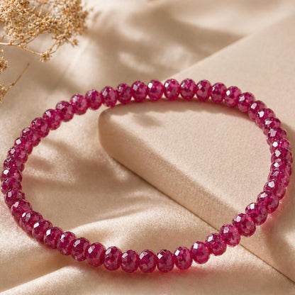 Faceted Ruby Beaded Bracelet | Dainty 4mm Stretch, July Birthstone, Minimalist Stackable Jewelry