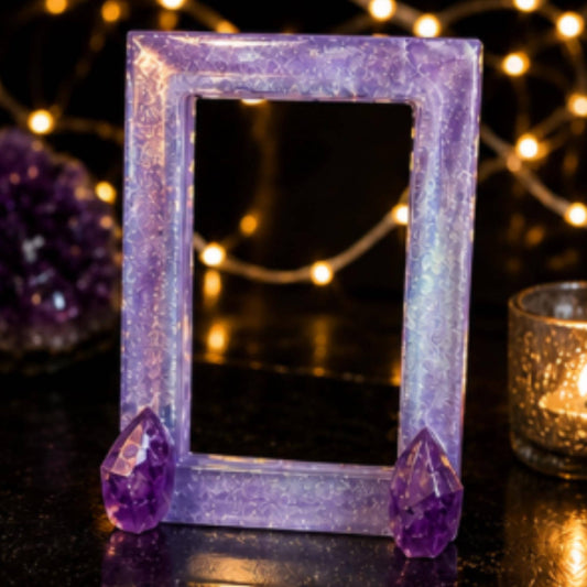 5x7 Amethyst Crystal Resin Picture Frame | Purple Shimmer, Real Amethyst Points