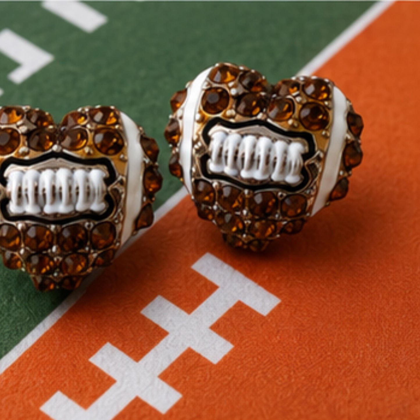 Crystal Pave Football Heart Stud Earrings | Game Day Enamel Jewelry