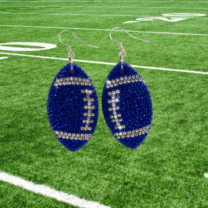 Blue & Silver Football Earrings | Sparkly Game Day Earrings | Rhinestone Jewelry | Tailgate Outfit Accessory